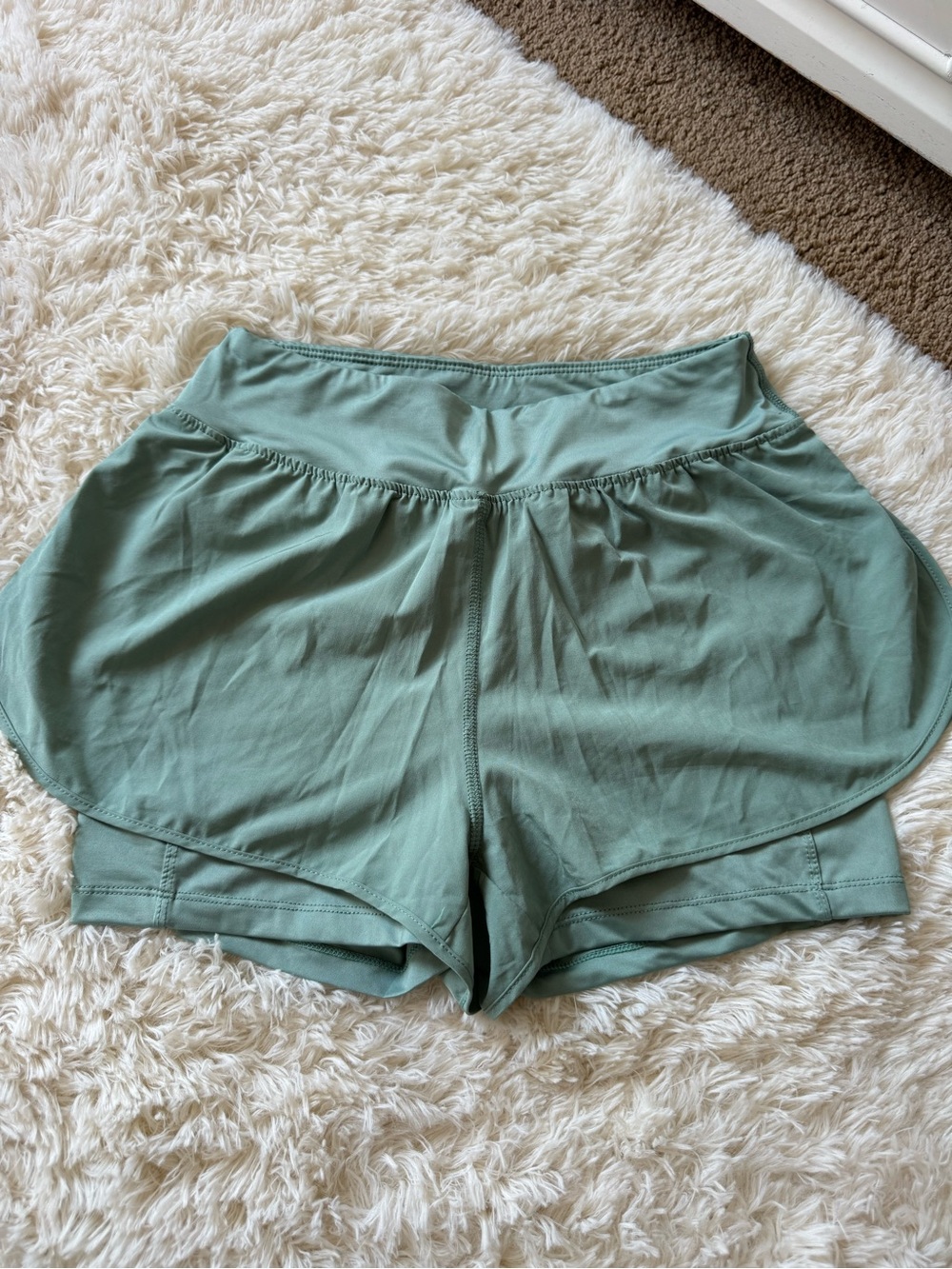 Women’s Sage Green Athletic Running Shorts with Built-In Liner